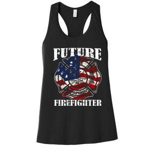 Future Firefighter Usa Flag Theme For Birthday Women's Racerback Tank