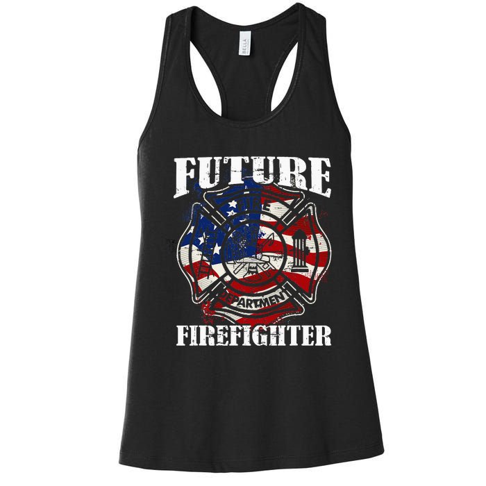 Future Firefighter Usa Flag Theme For Birthday Women's Racerback Tank