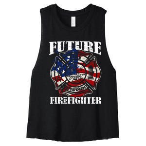 Future Firefighter Usa Flag Theme For Birthday Women's Racerback Cropped Tank