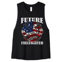 Future Firefighter Usa Flag Theme For Birthday Women's Racerback Cropped Tank