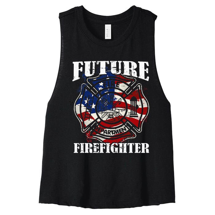 Future Firefighter Usa Flag Theme For Birthday Women's Racerback Cropped Tank