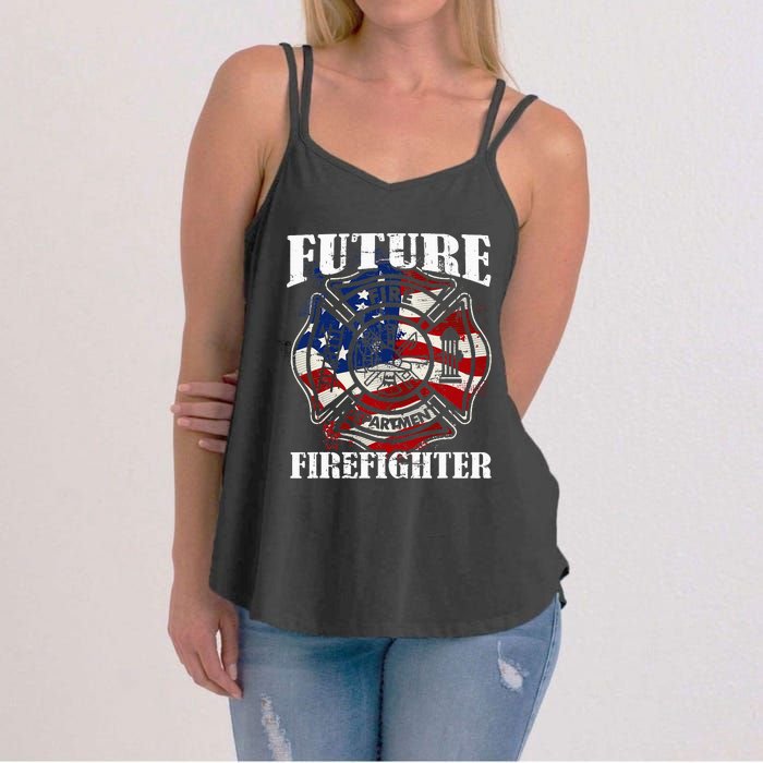 Future Firefighter Usa Flag Theme For Birthday Women's Strappy Tank