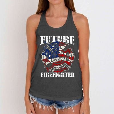 Future Firefighter Usa Flag Theme For Birthday Women's Knotted Racerback Tank