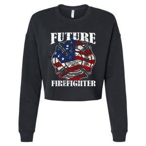 Future Firefighter Usa Flag Theme For Birthday Cropped Pullover Crew