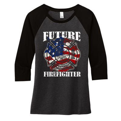 Future Firefighter Usa Flag Theme For Birthday Women's Tri-Blend 3/4-Sleeve Raglan Shirt