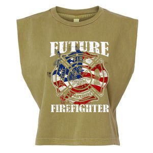 Future Firefighter Usa Flag Theme For Birthday Garment-Dyed Women's Muscle Tee