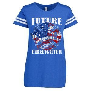 Future Firefighter Usa Flag Theme For Birthday Enza Ladies Jersey Football T-Shirt