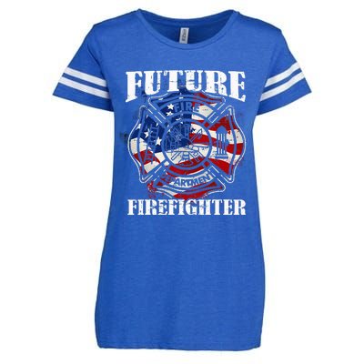 Future Firefighter Usa Flag Theme For Birthday Enza Ladies Jersey Football T-Shirt