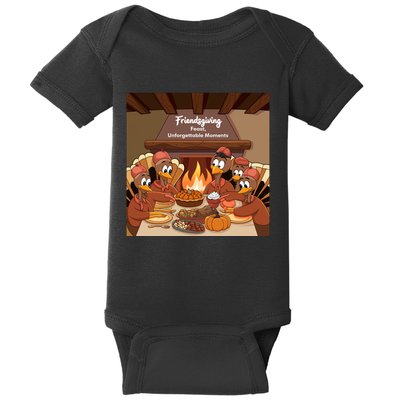 Friendsgiving Feast Unforgettable Moments Happy Turkeys Happy Thanksgiving Baby Bodysuit