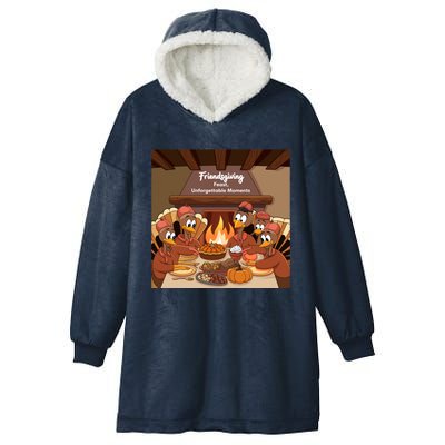 Friendsgiving Feast Unforgettable Moments Happy Turkeys Happy Thanksgiving Hooded Wearable Blanket