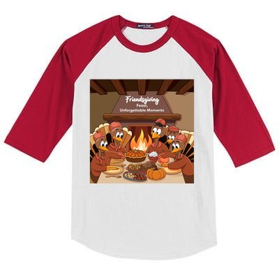 Friendsgiving Feast Unforgettable Moments Happy Turkeys Happy Thanksgiving Kids Colorblock Raglan Jersey