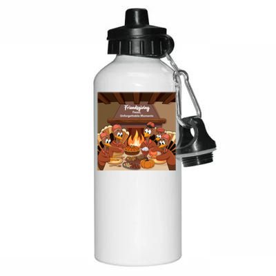 Friendsgiving Feast Unforgettable Moments Happy Turkeys Happy Thanksgiving Aluminum Water Bottle