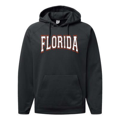 Florida FL United States Font Performance Fleece Hoodie