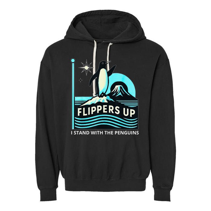 Funny-Penguin-Flippers-Up-I-Stand-With-The-Penguins Garment-Dyed Fleece Hoodie