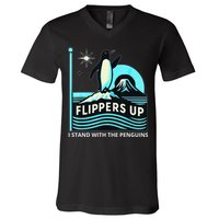 Funny-Penguin-Flippers-Up-I-Stand-With-The-Penguins V-Neck T-Shirt