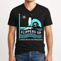Funny-Penguin-Flippers-Up-I-Stand-With-The-Penguins V-Neck T-Shirt
