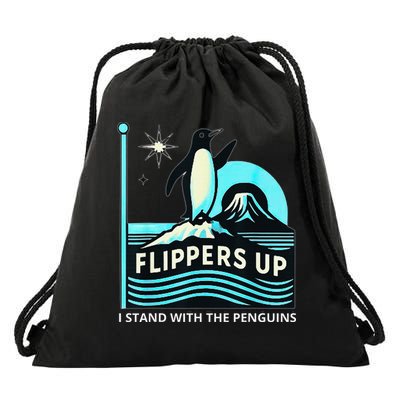 Funny-Penguin-Flippers-Up-I-Stand-With-The-Penguins Drawstring Bag