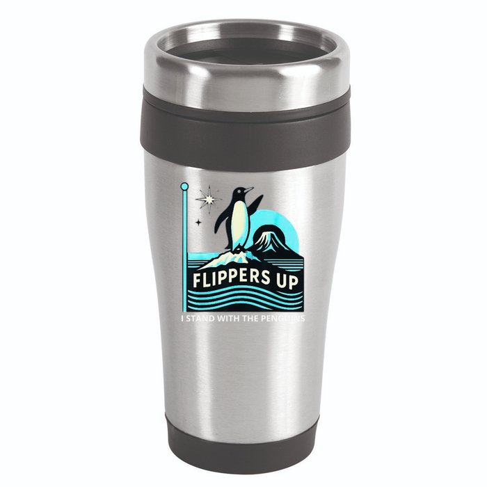 Funny-Penguin-Flippers-Up-I-Stand-With-The-Penguins 16oz Travel Tumbler