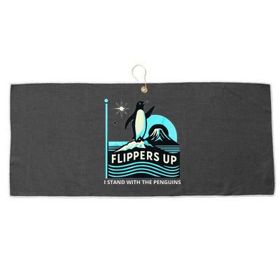 Funny-Penguin-Flippers-Up-I-Stand-With-The-Penguins Large Microfiber Waffle Golf Towel