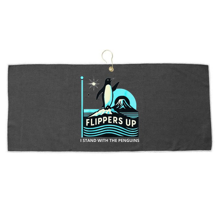 Funny-Penguin-Flippers-Up-I-Stand-With-The-Penguins Large Microfiber Waffle Golf Towel