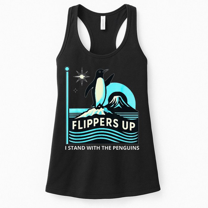 Funny-Penguin-Flippers-Up-I-Stand-With-The-Penguins Womens Tank Top
