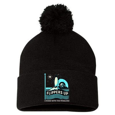 Funny-Penguin-Flippers-Up-I-Stand-With-The-Penguins Pom Pom 12in Knit Beanie