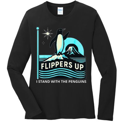 Funny-Penguin-Flippers-Up-I-Stand-With-The-Penguins Ladies Long Sleeve Shirt