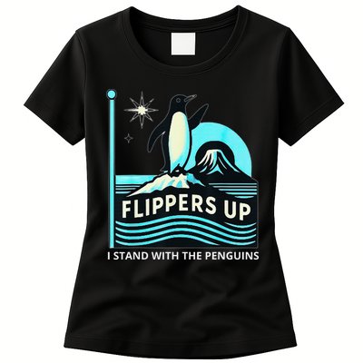 Funny-Penguin-Flippers-Up-I-Stand-With-The-Penguins Womens T-Shirt