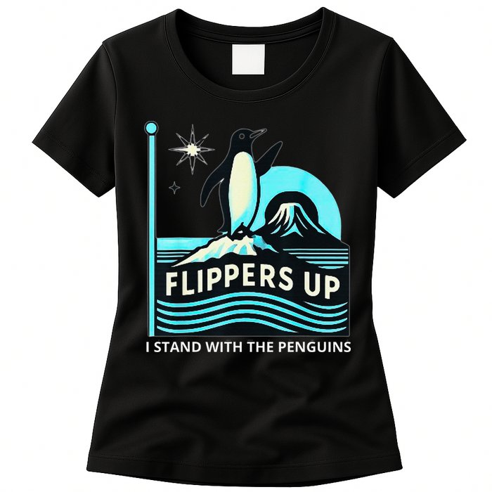 Funny-Penguin-Flippers-Up-I-Stand-With-The-Penguins Womens T-Shirt