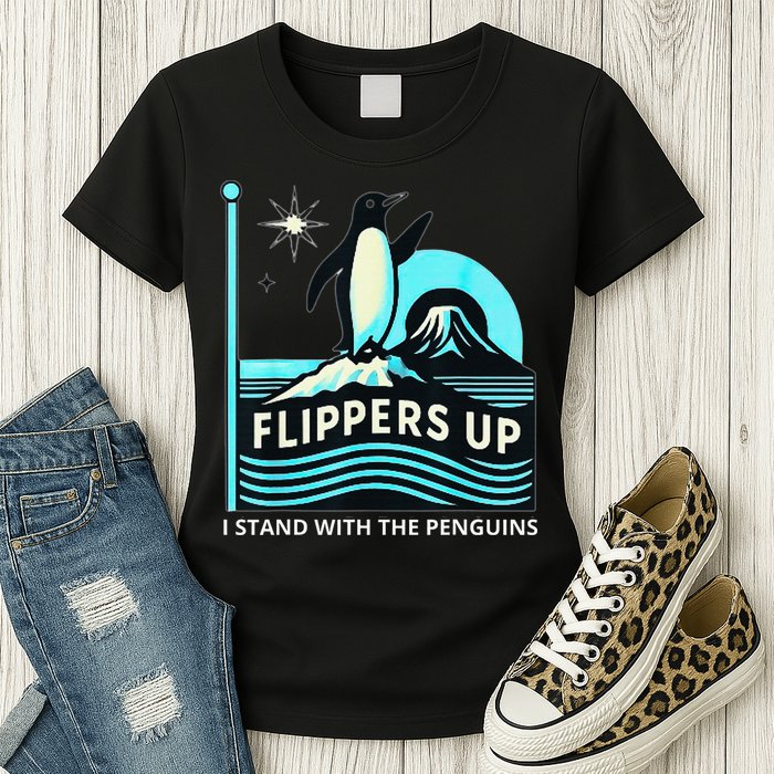 Funny-Penguin-Flippers-Up-I-Stand-With-The-Penguins Womens T-Shirt