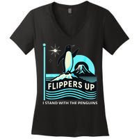 Funny-Penguin-Flippers-Up-I-Stand-With-The-Penguins Women's V-Neck T-Shirt