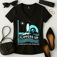 Funny-Penguin-Flippers-Up-I-Stand-With-The-Penguins Women's V-Neck T-Shirt