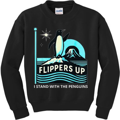 Funny-Penguin-Flippers-Up-I-Stand-With-The-Penguins Kids Sweatshirt
