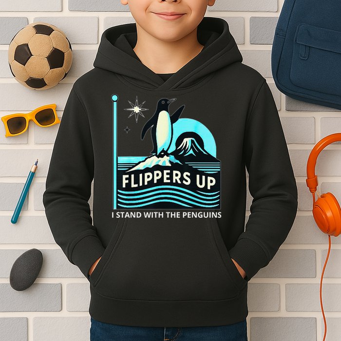 Funny-Penguin-Flippers-Up-I-Stand-With-The-Penguins Kids Hoodie