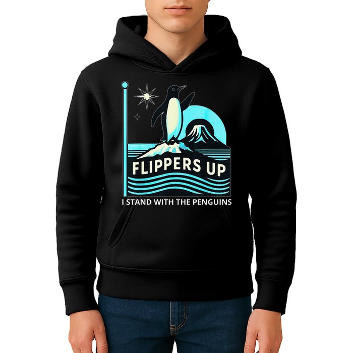 Funny-Penguin-Flippers-Up-I-Stand-With-The-Penguins Kids Hoodie