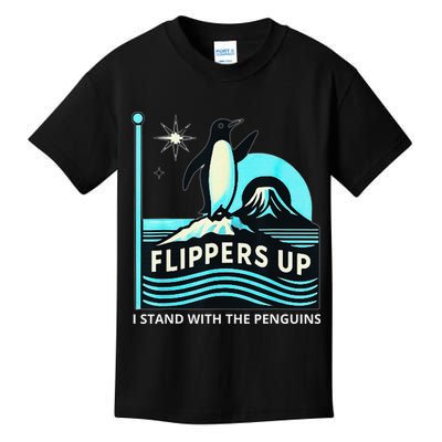 Funny-Penguin-Flippers-Up-I-Stand-With-The-Penguins Kids T-Shirt