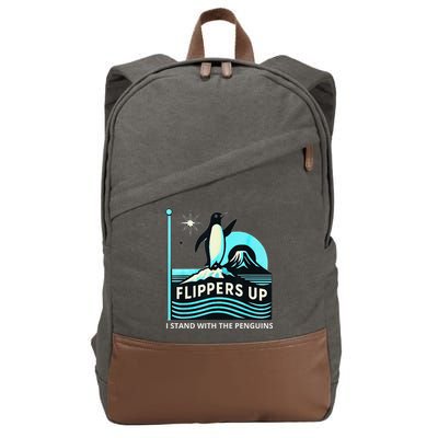 Funny-Penguin-Flippers-Up-I-Stand-With-The-Penguins Cotton Canvas Backpack