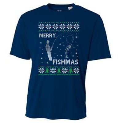 Funny Fishing Ugly Christmas Cooling Performance Crew T-Shirt