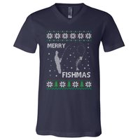 Funny Fishing Ugly Christmas V-Neck T-Shirt