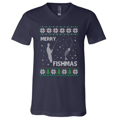 Funny Fishing Ugly Christmas V-Neck T-Shirt