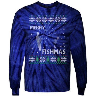 Funny Fishing Ugly Christmas Tie-Dye Long Sleeve Shirt