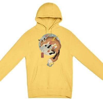 Fire Fox Ukiyo E Japanese Premium Pullover Hoodie