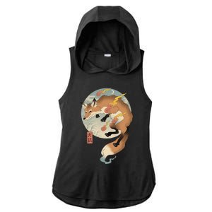 Fire Fox Ukiyo E Japanese Ladies PosiCharge Tri-Blend Wicking Draft Hoodie Tank