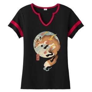 Fire Fox Ukiyo E Japanese Ladies Halftime Notch Neck Tee