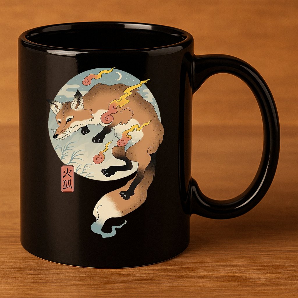 Fire Fox Ukiyo E Japanese 11oz C Handle Ceramic Mug