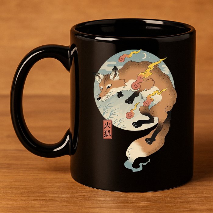 Fire Fox Ukiyo E Japanese 11oz C Handle Ceramic Mug