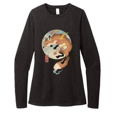 Fire Fox Ukiyo E Japanese Womens CVC Long Sleeve Shirt