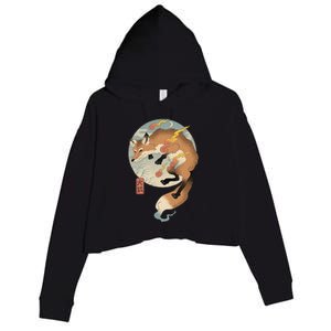 Fire Fox Ukiyo E Japanese Crop Fleece Hoodie