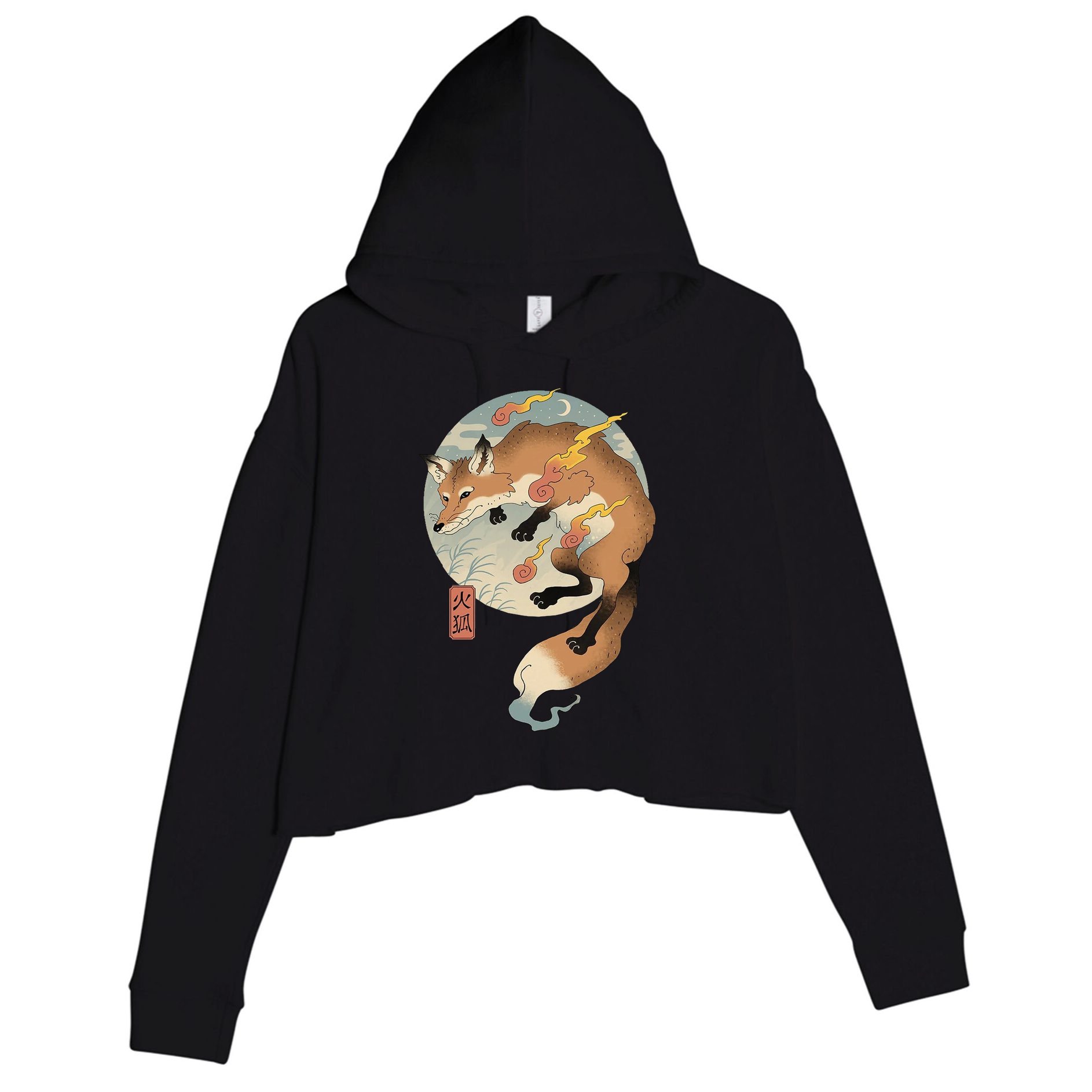 Fire Fox Ukiyo E Japanese Crop Fleece Hoodie