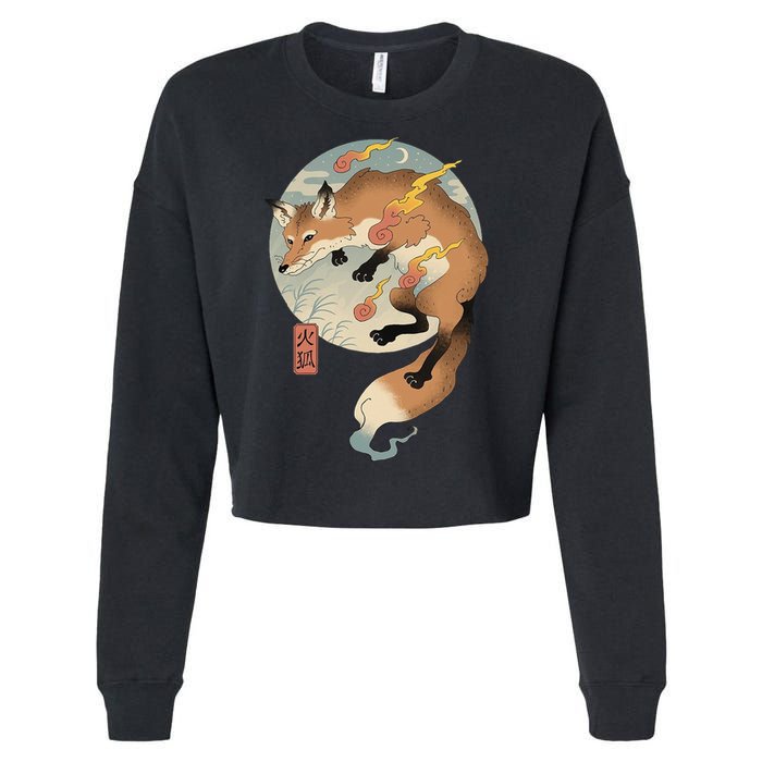 Fire Fox Ukiyo E Japanese Cropped Pullover Crew